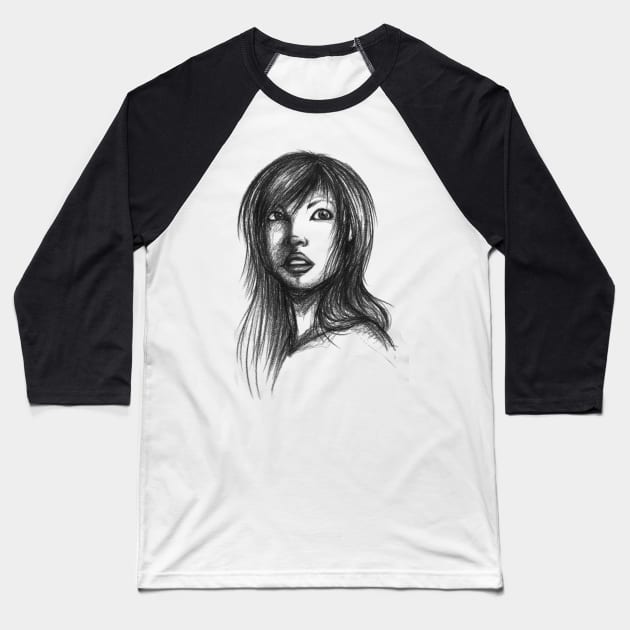 Beautiful Woman Artist Pencil Sketch 2 Baseball T-Shirt by LironPeer